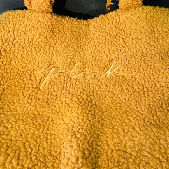 Victoria's Secret VS PINK Plush Sherpa Tote Bag Tan Brown Logo - Picture 4 of 5